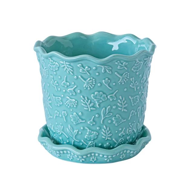 The Pioneer Woman Embossed Daisy Teal Planter, 6 in, Stoneware | Walmart (US)