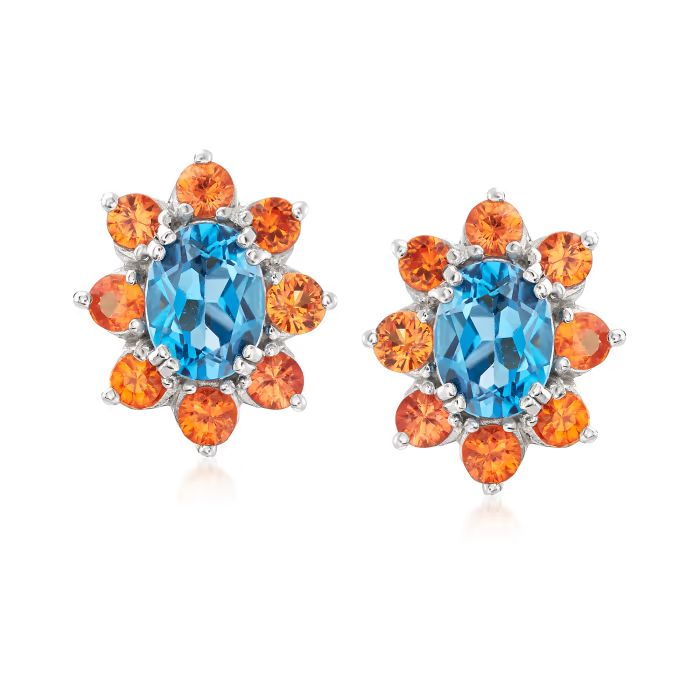 2.90 ct. t.w. London Blue Topaz and 1.90 ct. t.w. Orange Sapphire Earrings in Sterling Silver | Ross-Simons