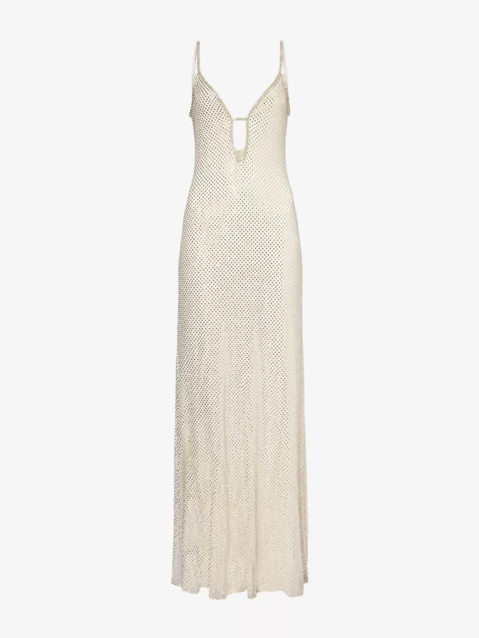Rhinestone-embellished fishnet stretch-woven maxi dress | Selfridges