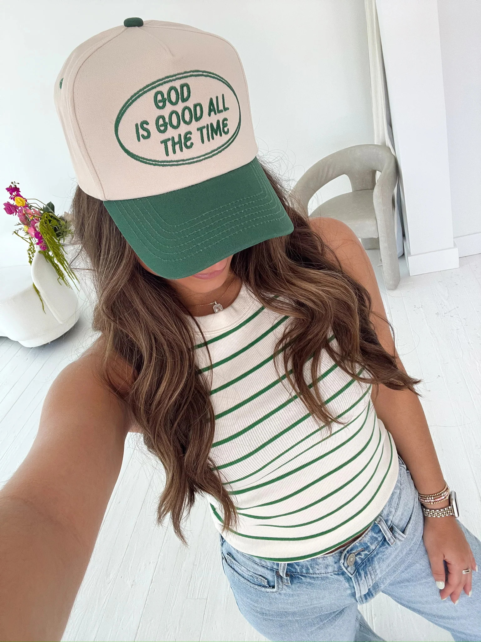 God is Good - Green Vintage Trucker Hat | KenzKustomz