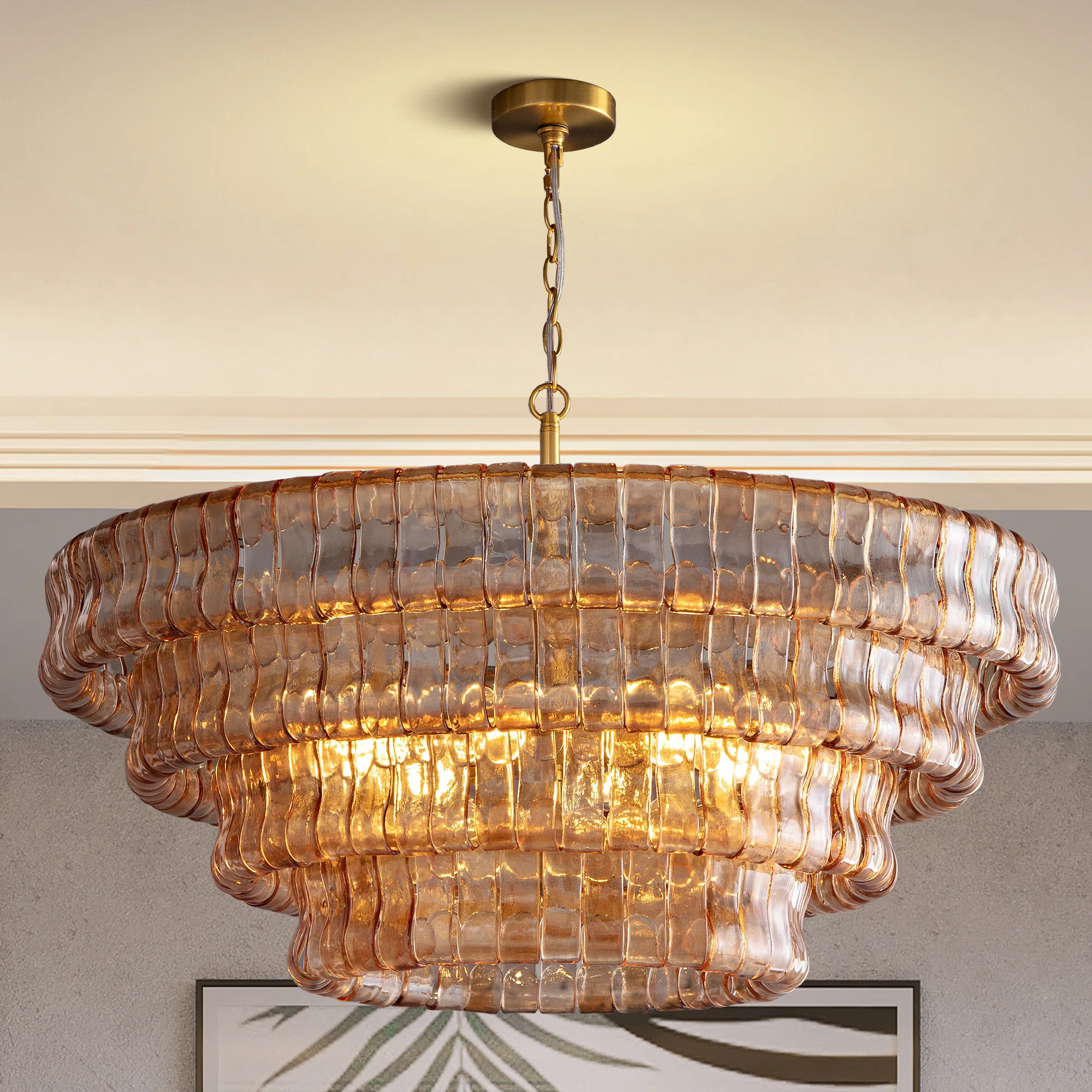 Kancler 36" 6-Lights Luxury Large Tiered Round Smoke Glass Gold Chandelier | Wayfair North America