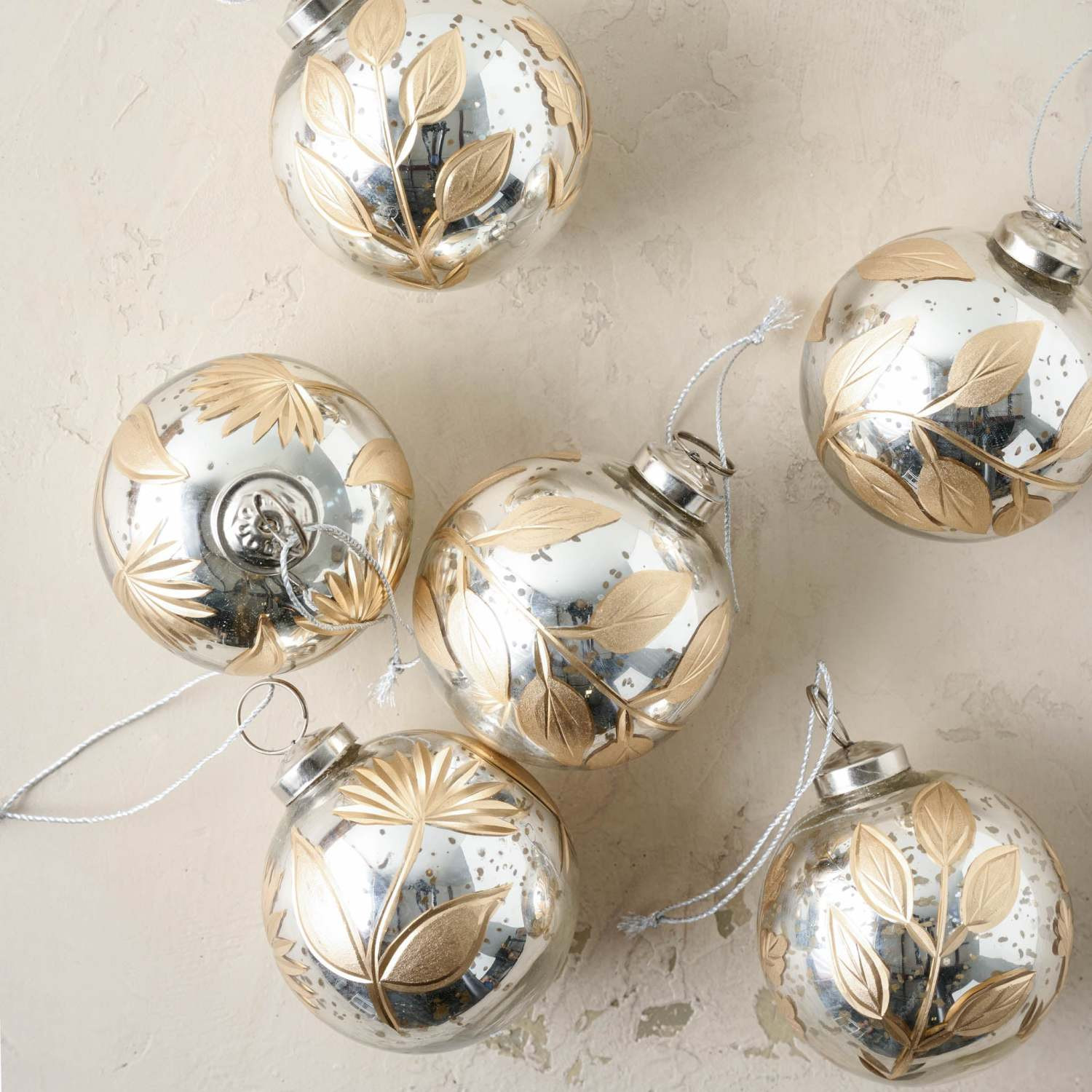 Mercury Glass and Gold Botanical Ornament Set of Six | Magnolia