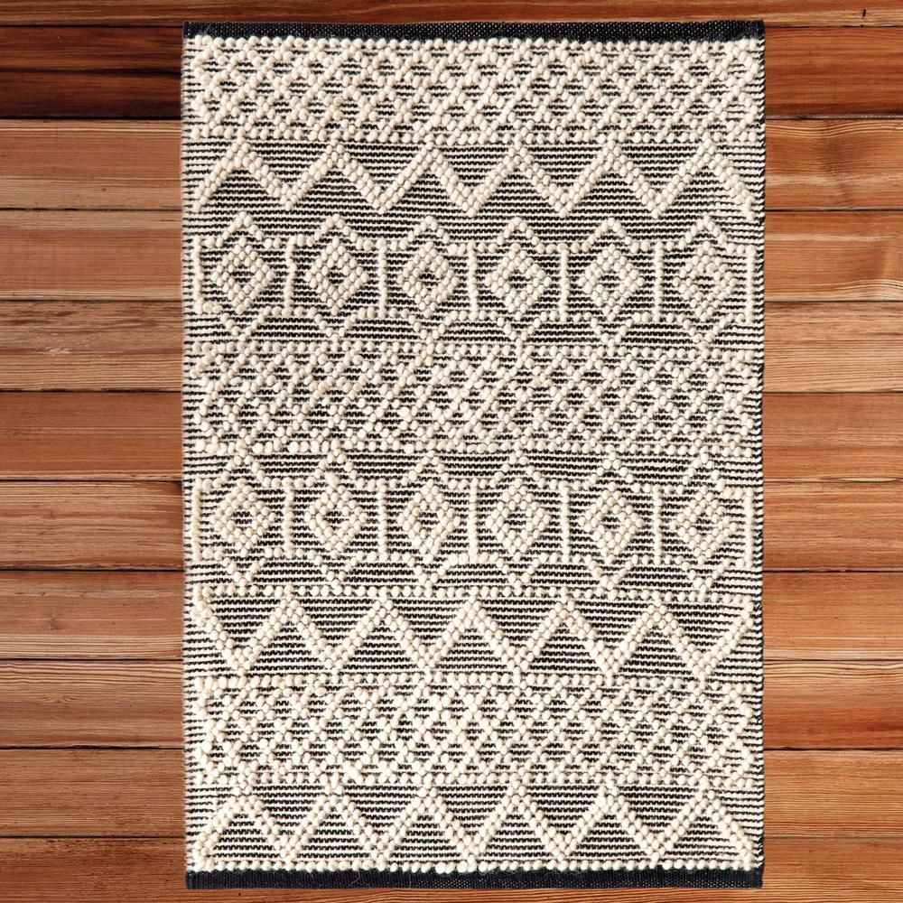 DEERLUX Handwoven Black and White 3 ft. x 5 ft. Textured Wool Flatweave Kilim Rug, Black/ White | The Home Depot