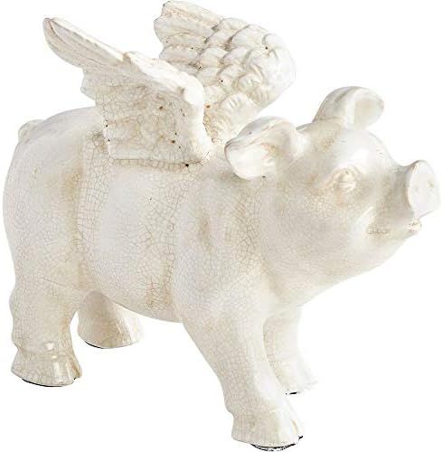 11.5 inch Standing Flying Pig Sculpture Unique Home Decor White Crackle Pig Sculpture White Crackle  | Amazon (US)