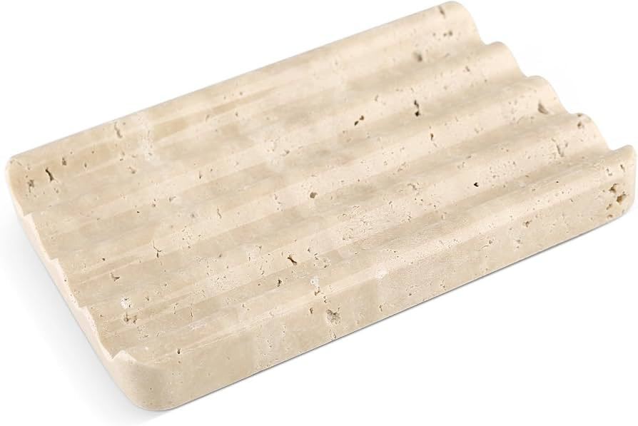 Marble Soap Dish, Beige Travertine Bar Soap Holder Shower, Large Bathroom Soaps Saver, Easy Clean... | Amazon (US)