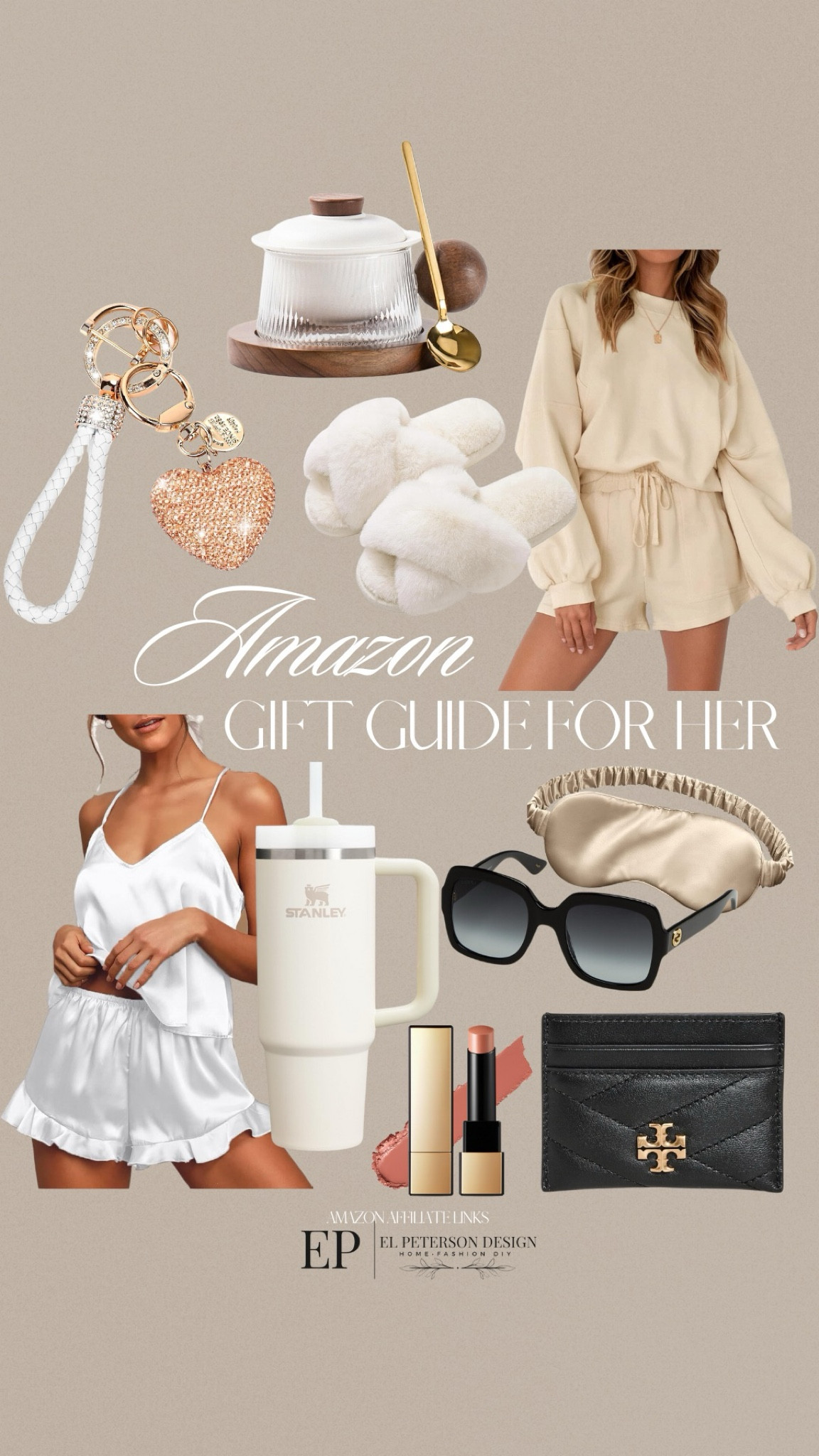 Amazon gift guide for her
Keychain
Slippers
Lounge set
Pjs
Sunglasses
Eye cover
Wallet
Stanley cup
Lipstick 

#LTKGiftGuide
