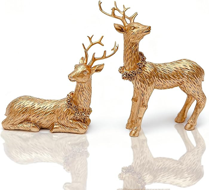 2pcs Pine Nut Reindeer Christmas Decorations, Deer Figurines Home Decor, Elk Figurine, Holiday Ho... | Amazon (US)