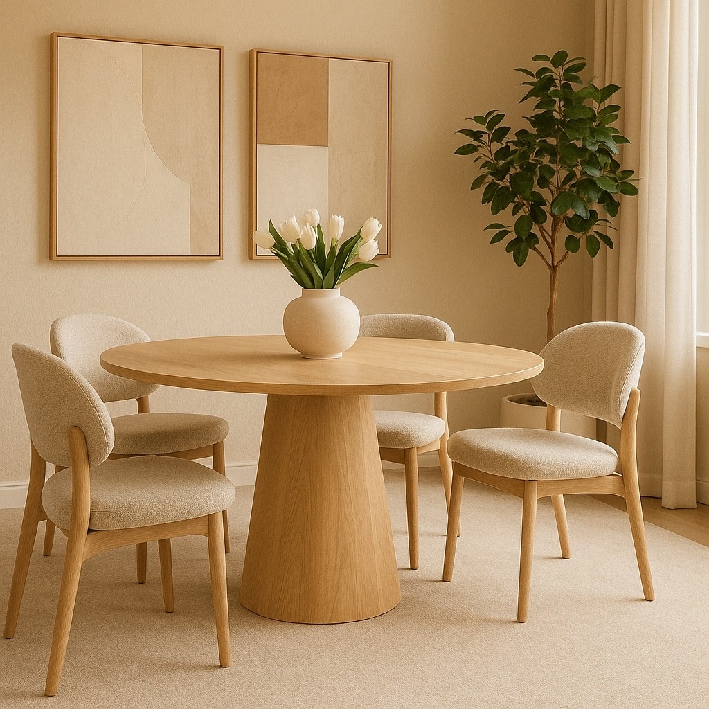 Soft, neutral dining room featuring a round textured pedestal table, boucle-style chairs, warm natural tones, minimal wall art, and a cozy vase arrangement.
Perfect inspo for anyone who loves calm, modern, earthy interiors.
Shop the full look below 🤍✨

#LTKhomeDecor #DiningRoomInspo #NeutralHome
#RoundTableStyle #BoucleChairs #SoftInteriors
#MinimalAesthetic #EarthyTones #HomeDesign
#InteriorGoals #AestheticHome #HomeVibes


#LTKHome #LTKstorytime #LTKfoodie