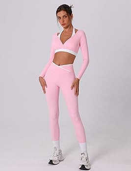 ABOCIW Workout Sets for Women Long Sleeve Crop Top Scrunch Butt Lifting High Waist Leggings with ... | Amazon (US)