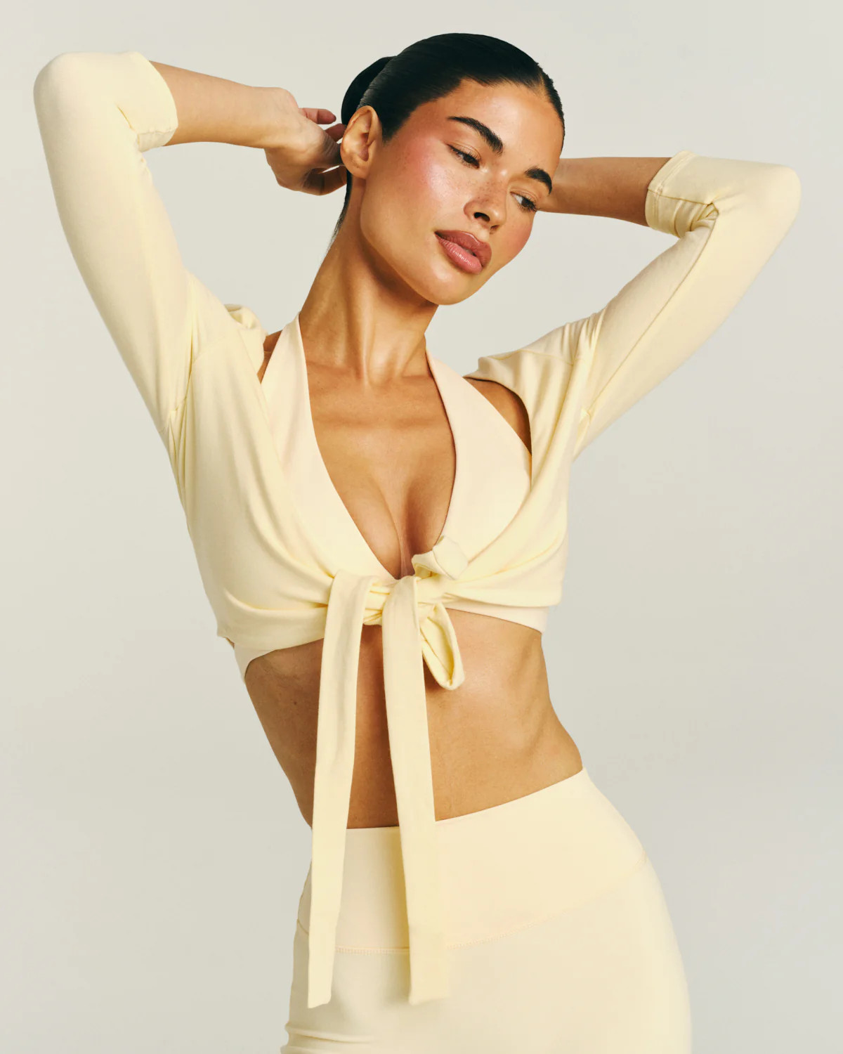 Ballet Wrap Cropped Top 3/4 Sleeve | Butter | Crop Shop Boutique US