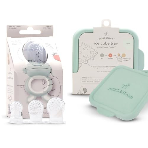 Moss and Fawn Baby's First Bites Bundle - Silicone Frozen Breast Milk Popsicle Kit with Forage Feeder & Teething Popsicle Ice Cube Tray - BPA, PVC, & Lead-Free - Fern | Amazon (US)