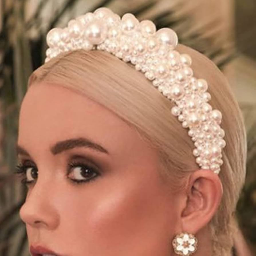 Wiwpar Pearl Headbands Wide Hair Hoop with Pearls Elegant White Pearl Head Band Headwear Bridal H... | Amazon (US)