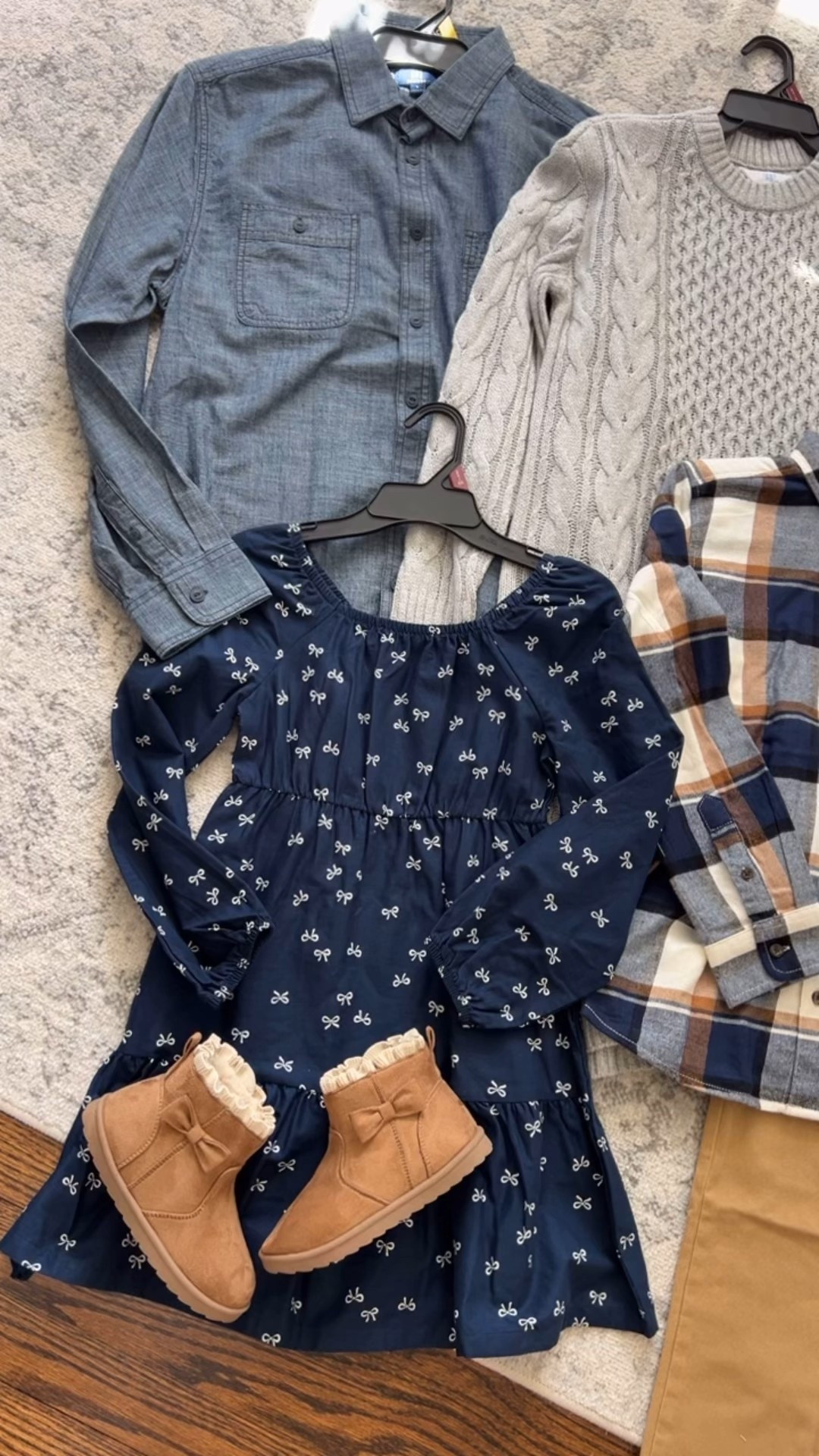 What we wore for our annual family photos! I love how it turned out! My daughter wore white tights. Husband wore khakis, boys wore brown shoes. These boys pants are the best, I love that they come in size 10 and size 12 rather than just a 10-12. #fall family photos outfits matching budget affordable kids #walmartfashion 

#LTKKids #LTKFamily #LTKFindsUnder50