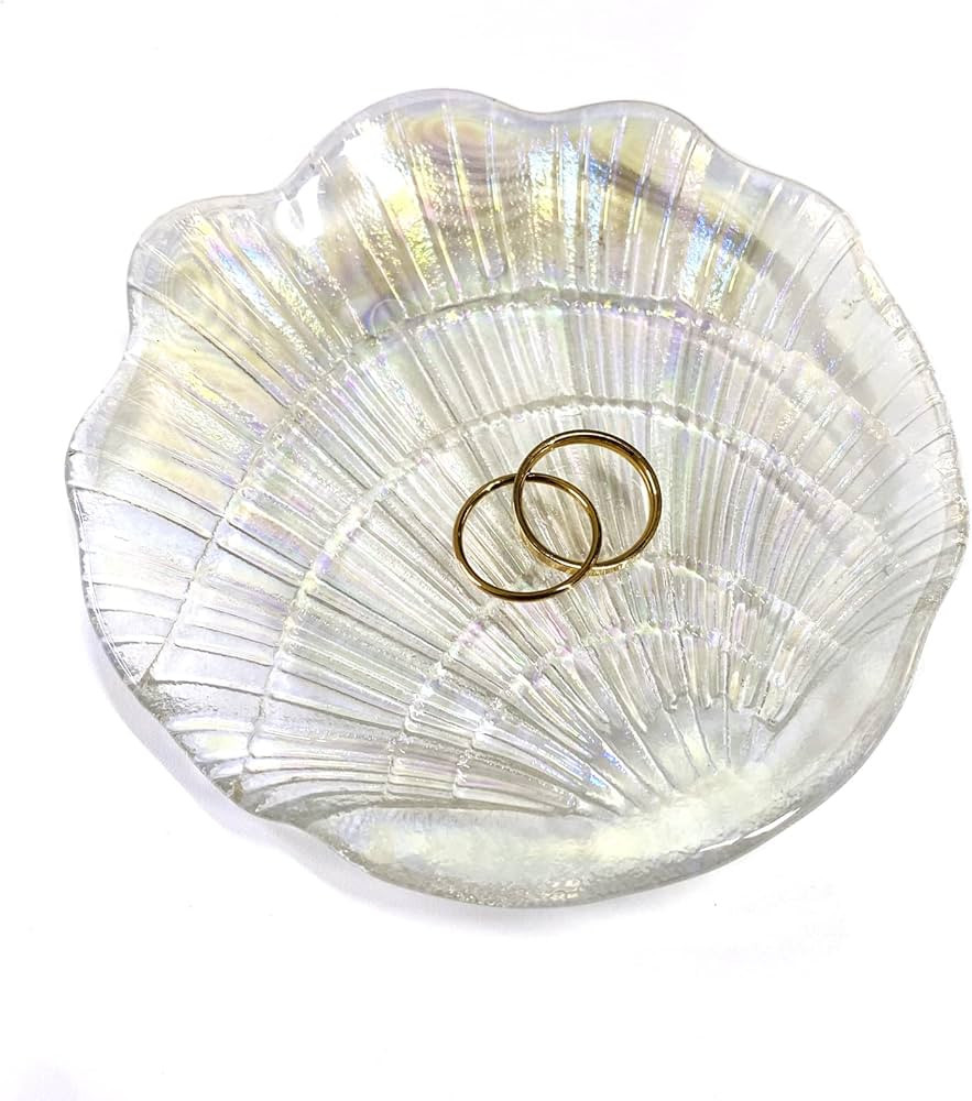 Shell Trinket Dish, Iridescent Ring Holder Dish, Glass Jewelry Dish Trinket Tray, Cute Seashell J... | Amazon (US)