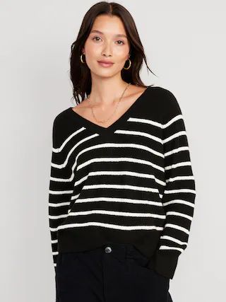 V-Neck Shaker-Stitch Cocoon Sweater for Women | Old Navy (CA)