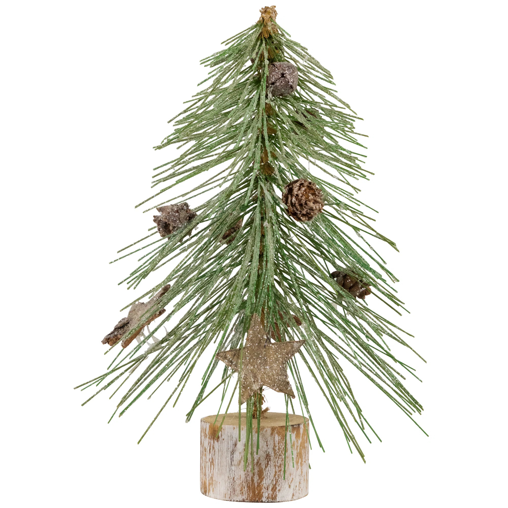 Frosted Bottle Brush Tree On Wooden Base Christmas Decoration | Wayfair North America