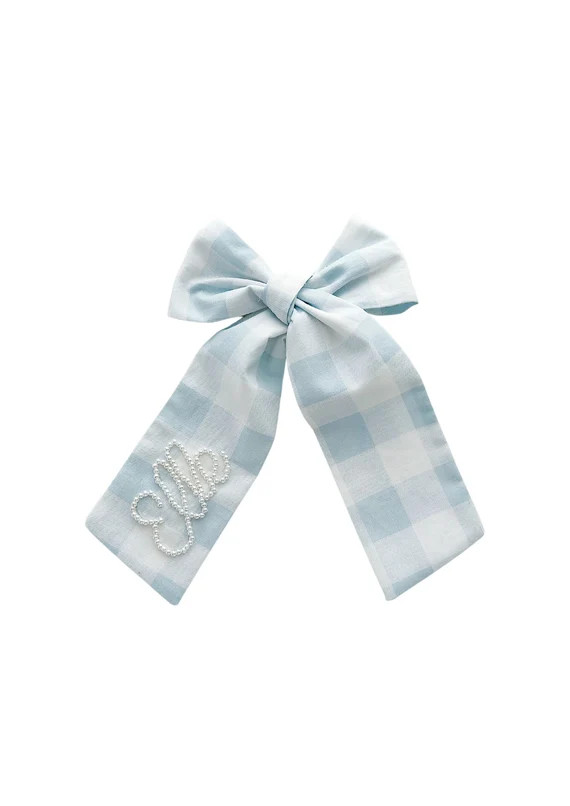 Gingham Beaded Bow Personalized Blue | Etsy | Etsy (US)