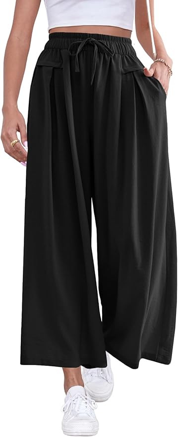 ZJCT Wide Leg Palazzo Pants for Women Summer Beach Pants Flowy Loose Casual Lounge Pajama Yoga Pa... | Amazon (US)