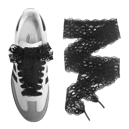 UamGlsob Lace Fancy Shoelaces for Fashion Shoes, 3CM Wide Flat Lace Shoe Laces for Women Girls Sport Walking (Black,45"/115cm) | Amazon (US)