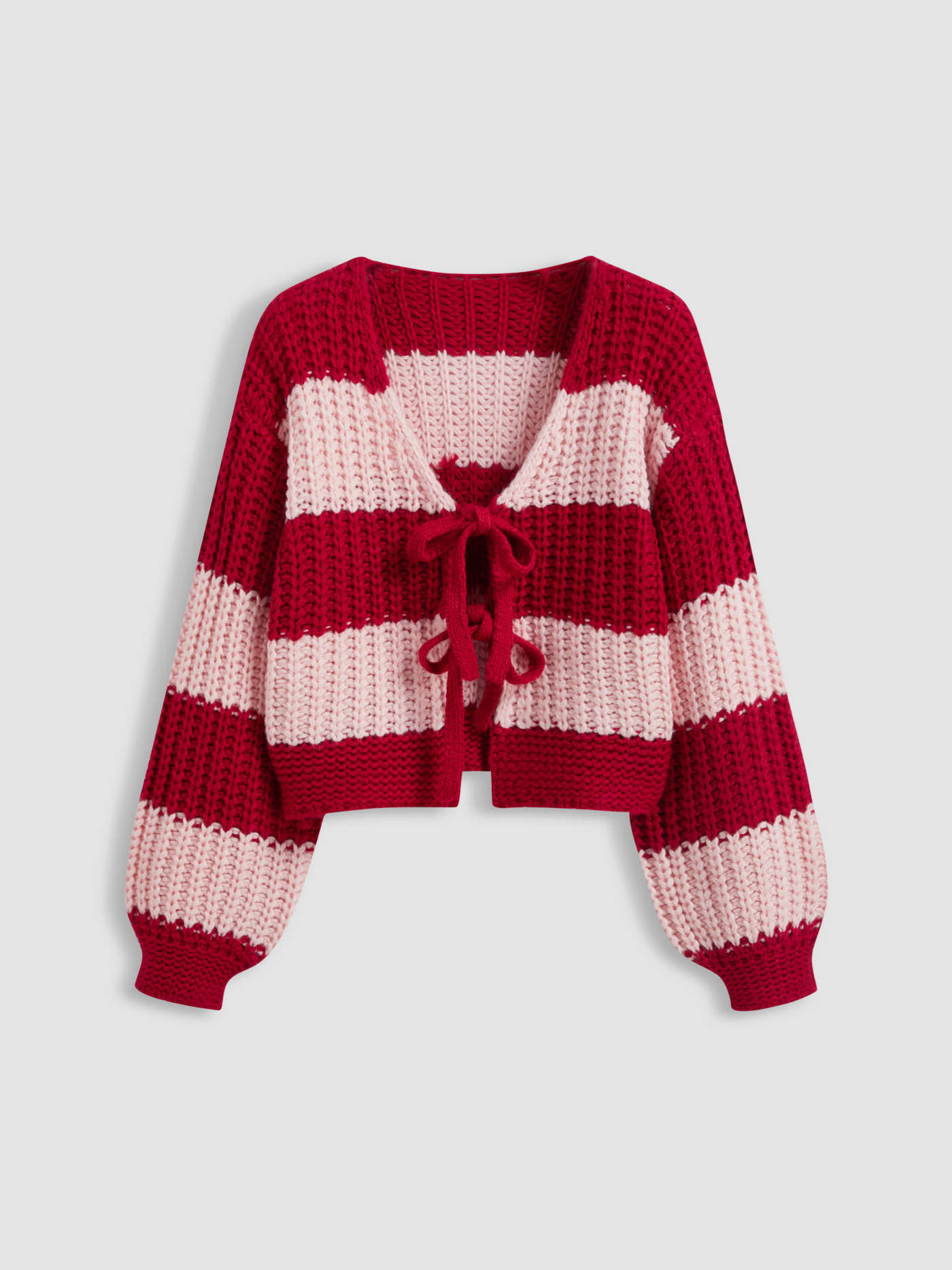 Christmas Christmas Knit Fabric Knit V-neck Striped Tie Front Cardigan For School | Cider