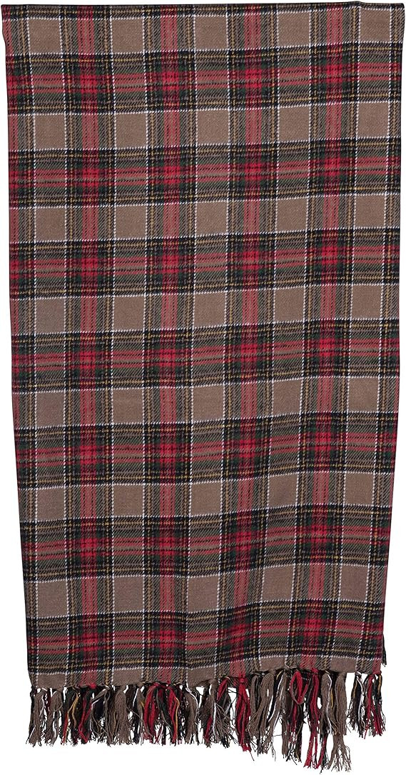 Creative Co-Op 60" Brushed Cotton Plaid Pattern & Fringe Throw, Red | Amazon (US)