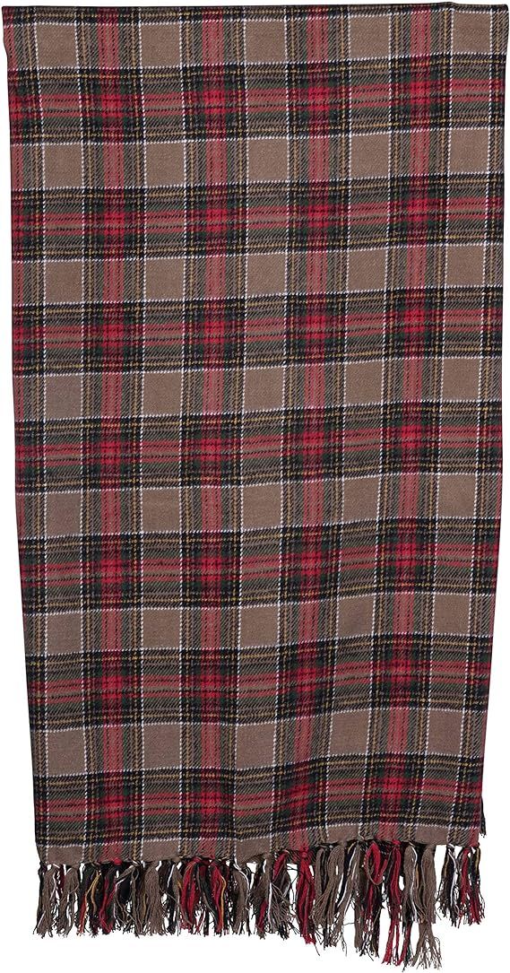 Creative Co-Op 60" Brushed Cotton Plaid Pattern & Fringe Throw, Red | Amazon (US)