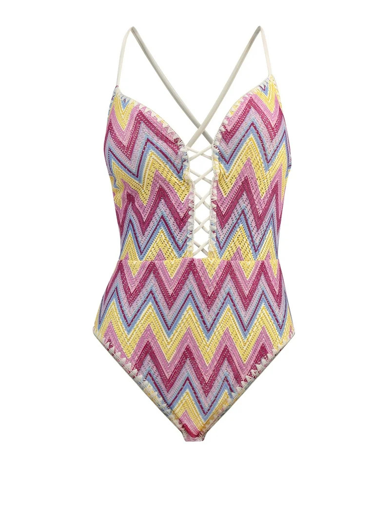 Jessica Simpson Women's Chevron Crochet One Piece Swimsuit, Sizes XS-XXL | Walmart (US)