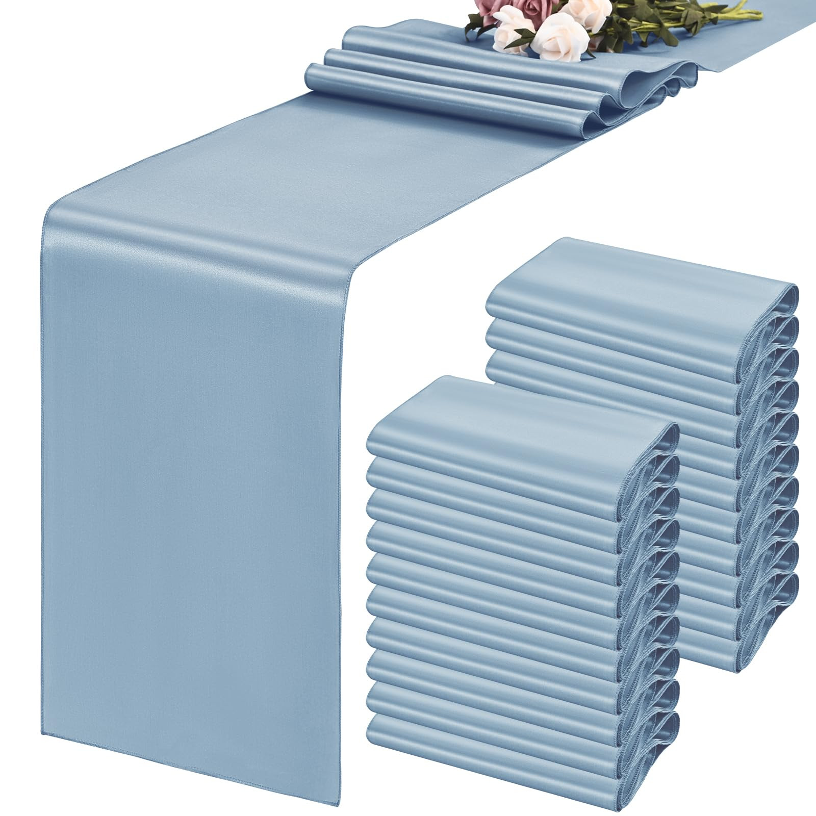 fani 20 Packs Dusty Blue Satin Table Runners 12 x 108 inch Long Smooth Fabric Table Runner for We... | Amazon (US)