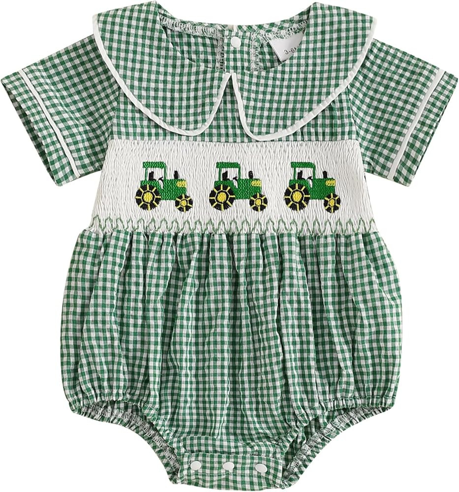 Infant Boy Fire Truck Romper Newborn Baby Summer Clothes Excavator Short Sleeve Babydoll Collar G... | Amazon (US)