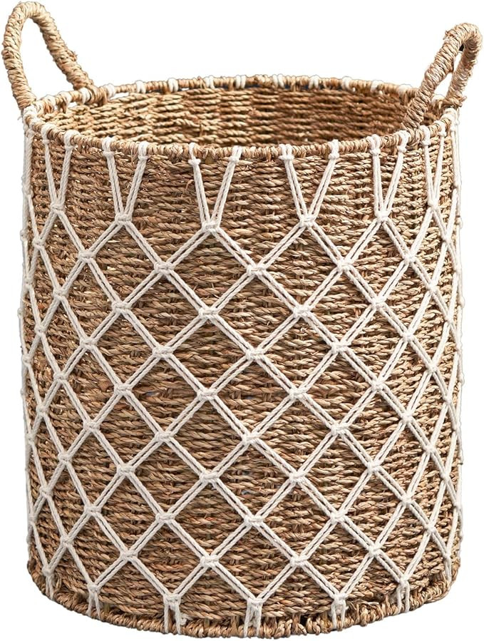 Hubertus Round Water Hyacinth Woven Basket with Handles - (15" x 15" x 18.5" - Natural Brown) | Amazon (US)