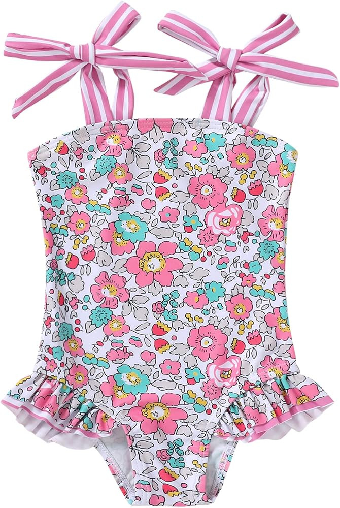 YOUNGER TREE Toddler Swimsuit Girl Color Block Stripe One-Piece Swimwear Baby Girl Bathing Suits | Amazon (US)