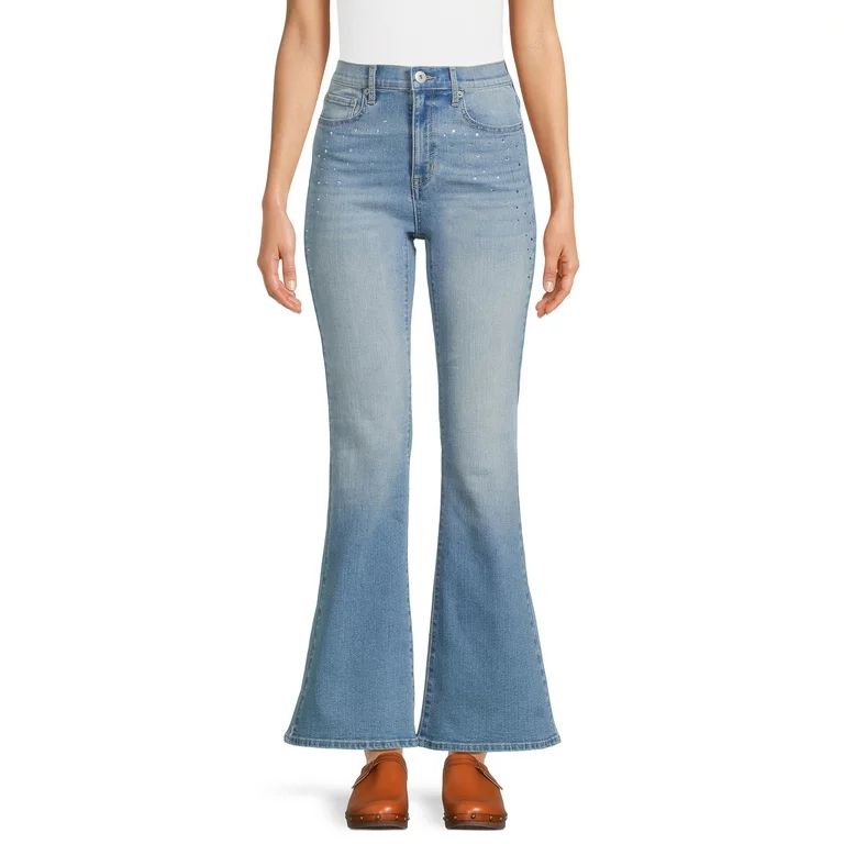 No Boundaries Juniors Rhinestone Flare Jeans, 31.5" Inseam, Sizes 1-21 | Walmart (US)
