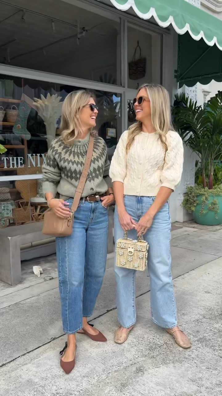 Holiday sweaters 🎄 Kicking off sweater season with these beautiful @tuckernuck fair isle and embellished cardigan sweaters. Comment SHOP and we’ll send you links to these and the other pieces we are wearing! 