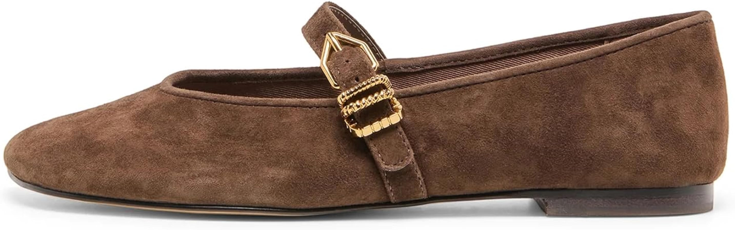 DOEYG Womens Suede Ballet Flats Shoes Mary Jane Ballet Flats Square Toe Buckle Strap Dressy Comfo... | Amazon (US)
