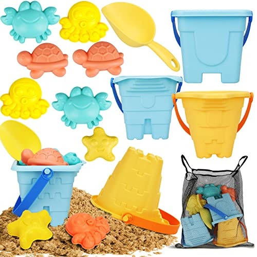 TOY Life Beach Sand Toys for Toddlers Kids - Sand Buckets and Shovel for Kids, Sandbox Toys with 3 Sand Buckets, Sand Shovel, Animal Sand Molds, Mesh Bag, Sand Castle Toys Beach Toys for Toddlers | Amazon (US)