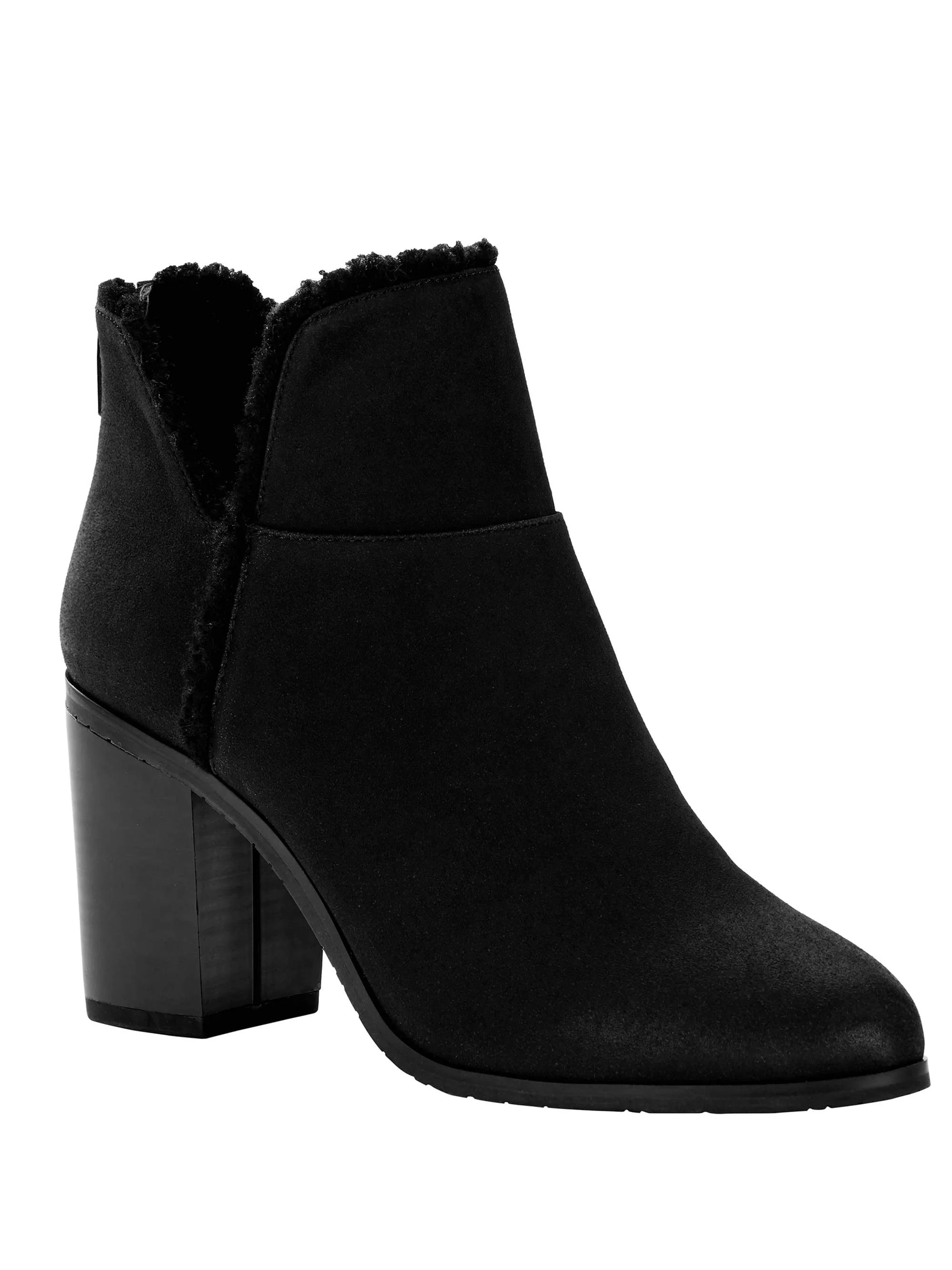 Melrose Ave Vegan Shearling-lined Suede Block Heel Bootie (Women's) | Walmart (US)
