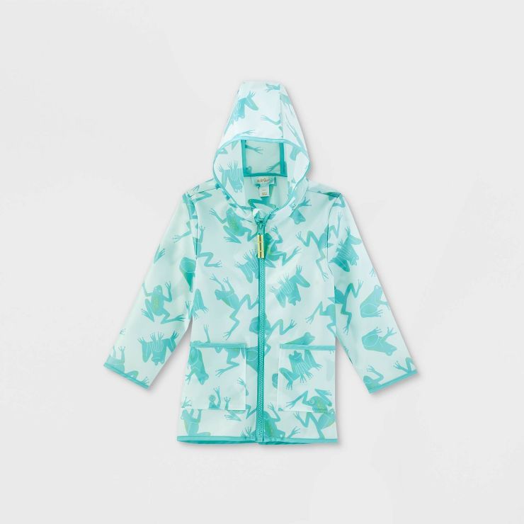 Toddler Frog Printed Unlined Rain Coat - Cat & Jack™ Teal Blue | Target