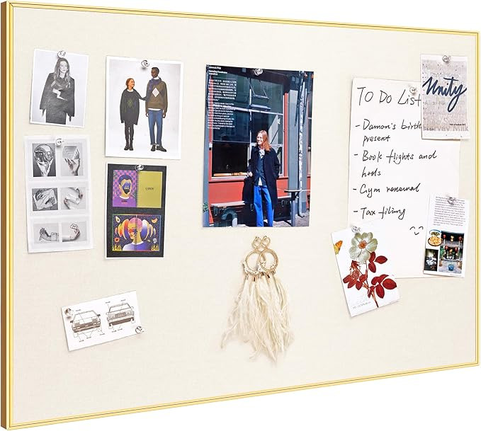 Bulletin Board 30 x 20 inches, Oatmeal White Pin Board Vision Board, Golden Aluminum Framed Fabri... | Amazon (US)