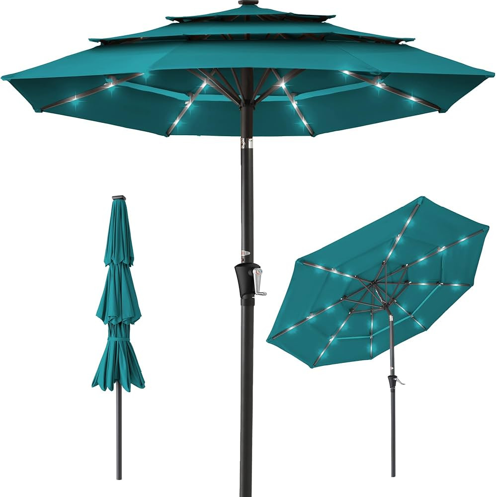 Best Choice Products 10ft 3-Tier Solar Patio Umbrella, Outdoor Market Sun Shade for Backyard, Dec... | Amazon (US)