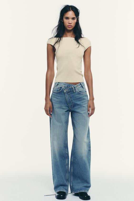 TRF HIGH WAIST CROSSOVER WAIST WIDE LEG JEANS | Zara US
