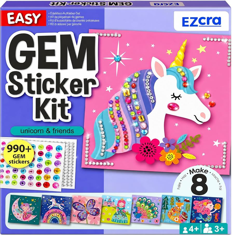EZCRA Gem Sticker Kit for Kids - 990+ Stickers, 8 Unicorn Princess Themes | Amazon (US)