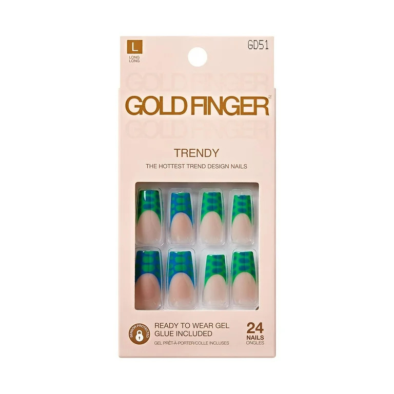 GoldFinger 24 Pcs Press On Nails, Long Square Fake Nails, Blooming French Tip Gel Stick On Extens... | Walmart (US)