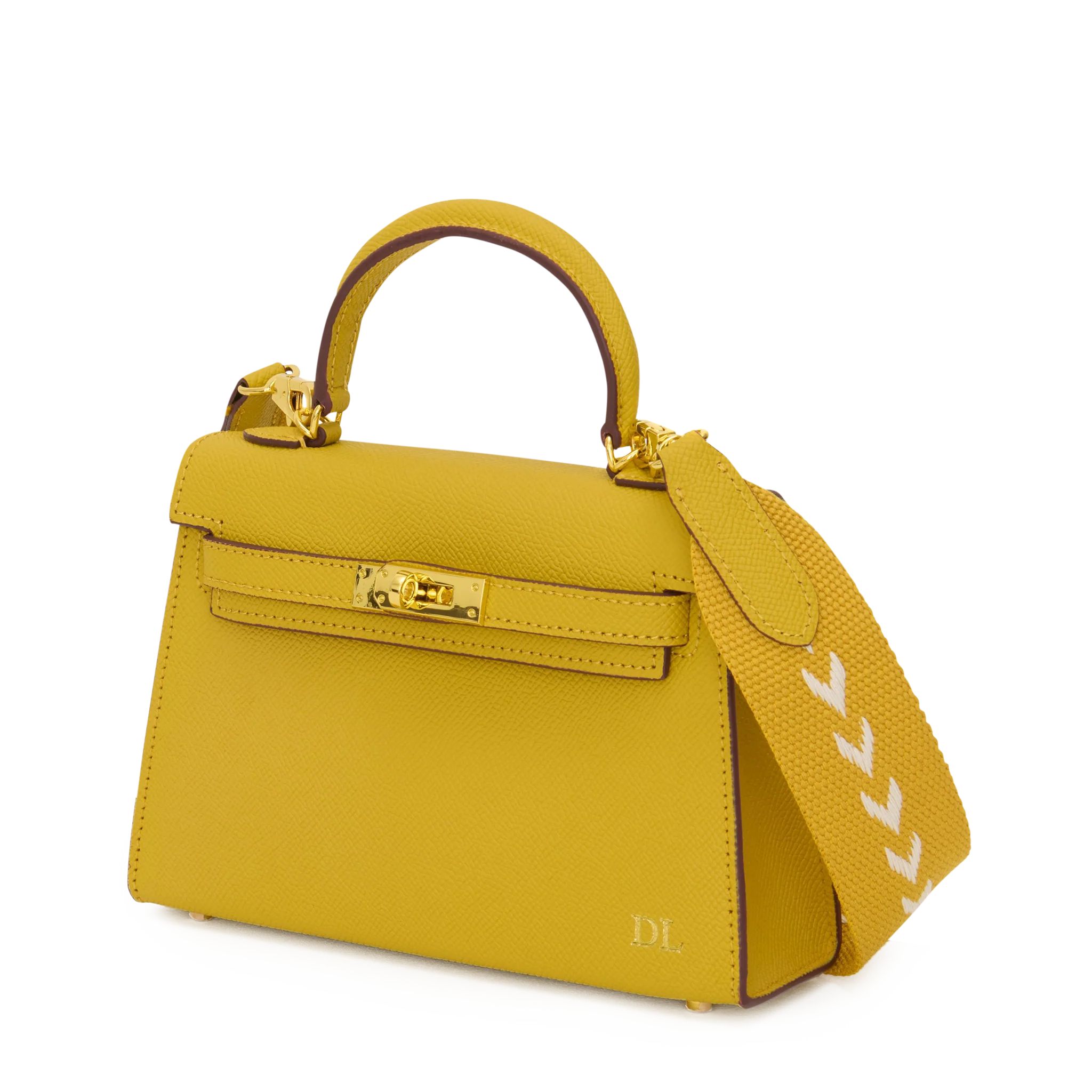 Lily & Bean Hettie Mini Bag - Yellow with Initials & Patterned Strap | Lily and Bean