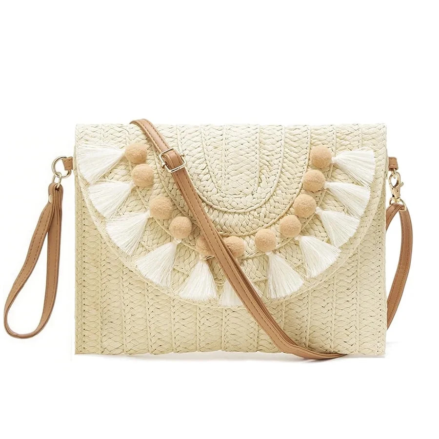 Straw Clutch Purse Women Crossbody Bag Summer Beach Shoulder Bags Envelope Wallet Handbags(Beige) | Walmart (US)