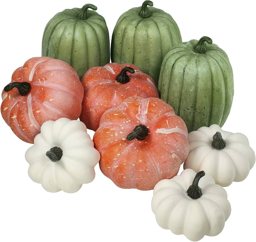 9 Pcs Assorted Small Artificial Pumpkins Rustic Harvest Decorative Pumpkins Foam Pumpkins in Brig... | Amazon (US)