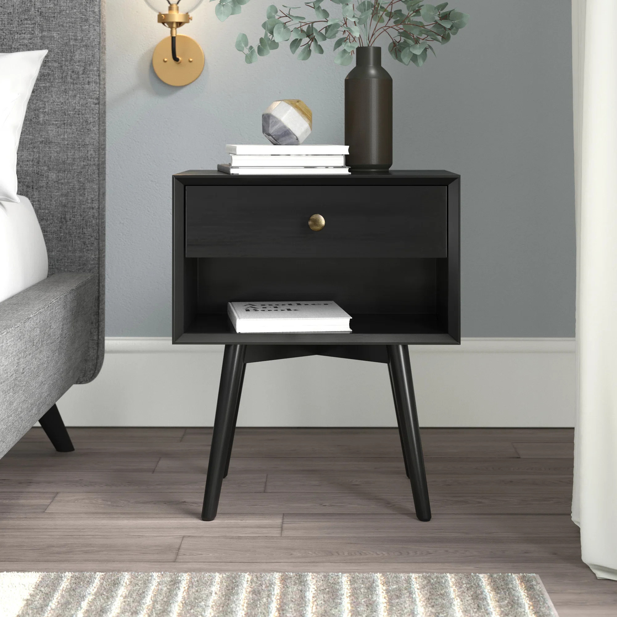 Akshan Mid-Century Modern 1-Drawer Solid Wood Nightstands (Set of 2) | Wayfair North America