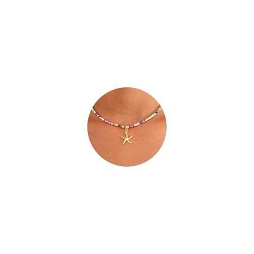 Plenky Gold Necklace for Women-Colorful Beaded Necklaces 14K Gold Plated Bohemian Choker Starfish Beachy Jewelry for Women Gifts | Amazon (US)