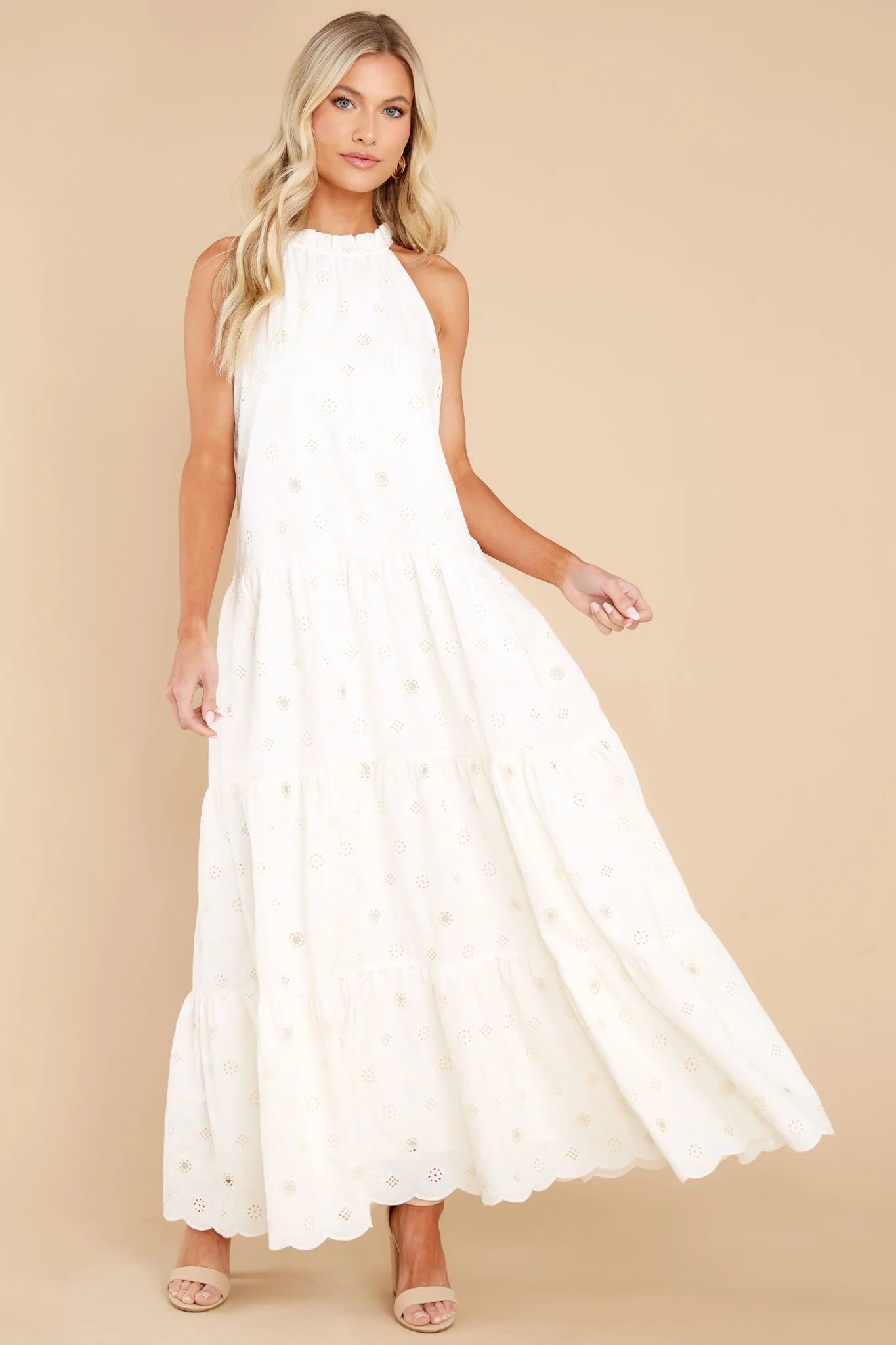 Sweet Excitement Ivory Floral Eyelet Maxi Dress | Red Dress 