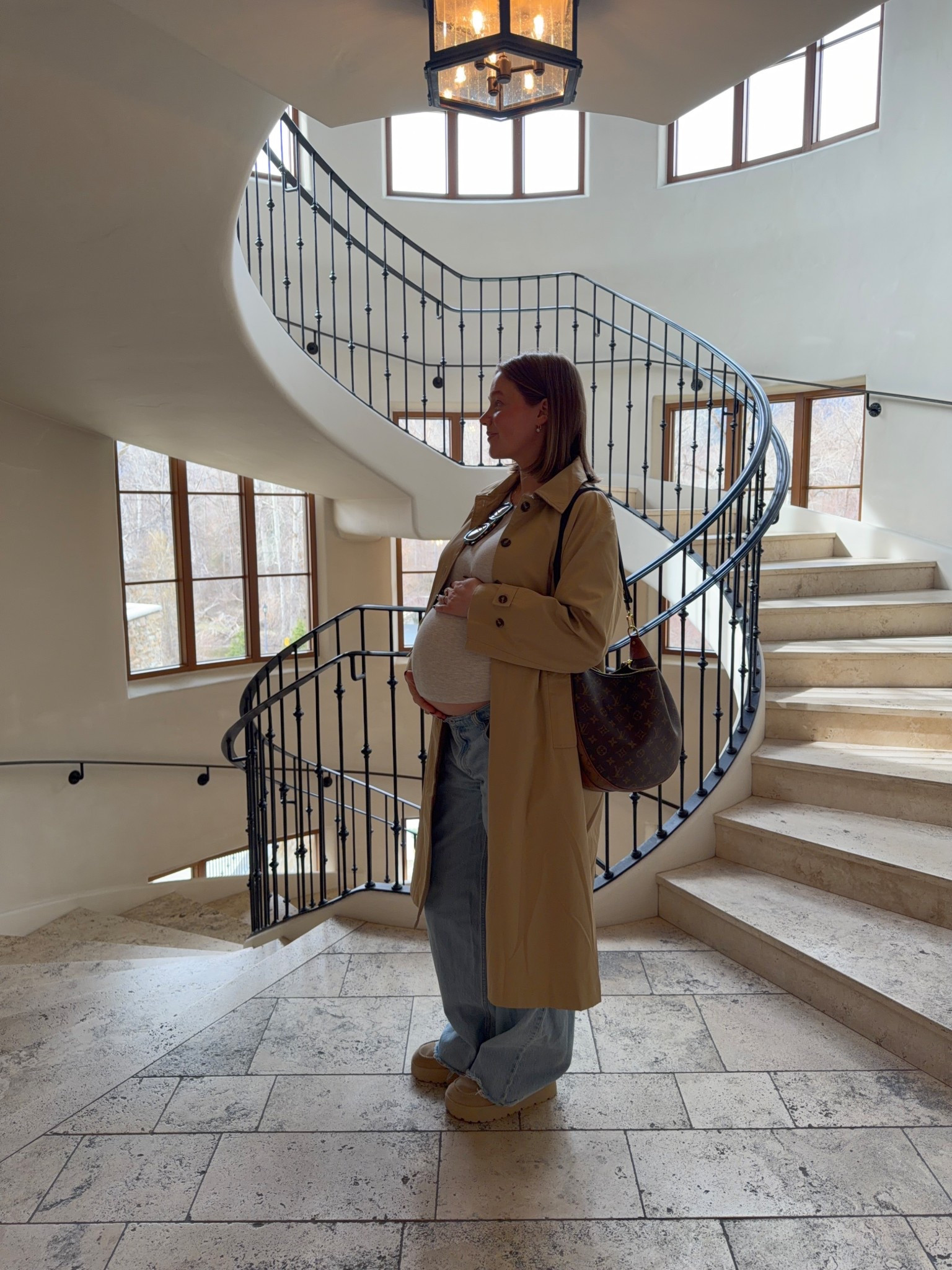 Trench from Amazon it’s stunning I washed and dried it easily and I love how simple but chic it is! Size Large. Large in Amazon long sleeve tee it’s stretchy and soft. Abercrombie low rise jeans sized up to a 31 this style runs loose. 

#amazonfashion #pregnantstyle #bumpstyle #bresheppard #abercrombie #lowrise