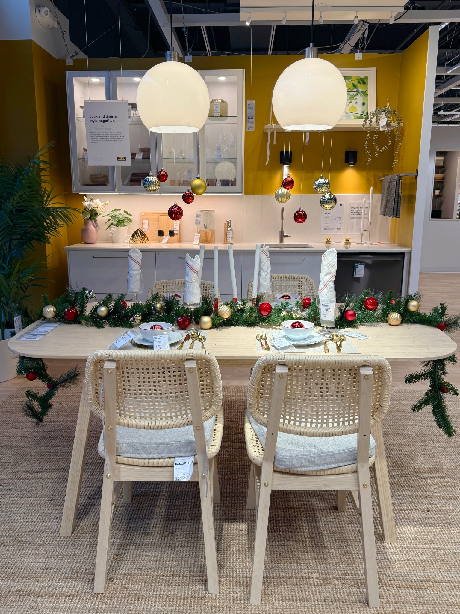 Affordable dining room inspo! ✨ Featuring the IKEA VOXLÖV table and chairs — a light, neutral set that’s so easy to style. 🫶🏻 All dressed up with festive garlands, hanging ornaments, and cozy Christmas touches for the perfect holiday hosting moment! 🥂🍽🎅🏻 #christmasdecor #holidayhome #holidaydecor

#LTKSaleAlert #LTKHome #LTKHoliday